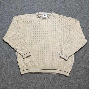 Vintage Lee Sport Nutmeg Mills Sweater Mens XL Beige Knit Crewneck Made in USA